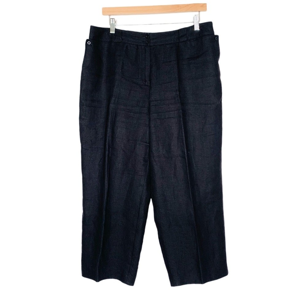TALBOTS PETITES Black Irish Linen Capri Pants Size 14 Petite Lined Linen Pants